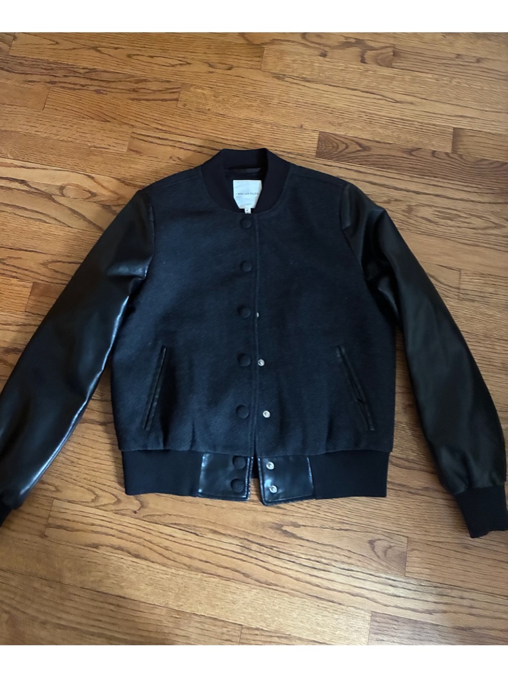 Avec Les Filles Black Bomber Jacket with faux Leather Sleeves